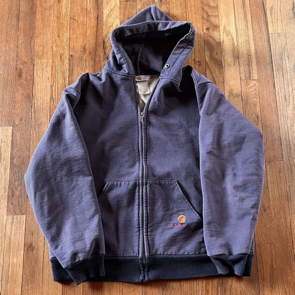 Vintage 90s Carhartt Sun-Faded Navy Blue Full-Zip Thermal-Lined- XL Hoodie